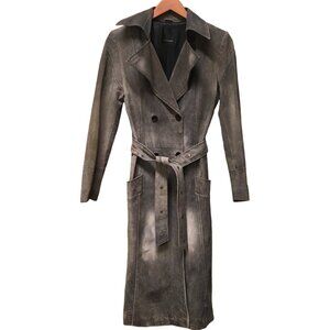 Tara Jarmon Genuine Leather Trench Coat Distressed Suede Waist Tie Belt RARE
